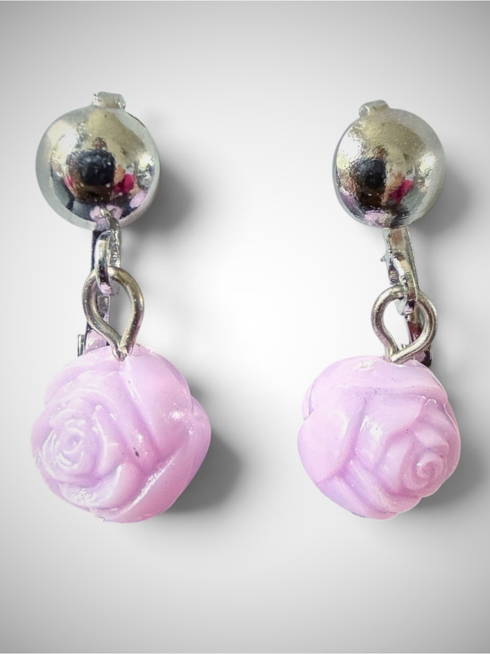 Vintage Lavender Rose Dangle Drop Clip-On Earrings